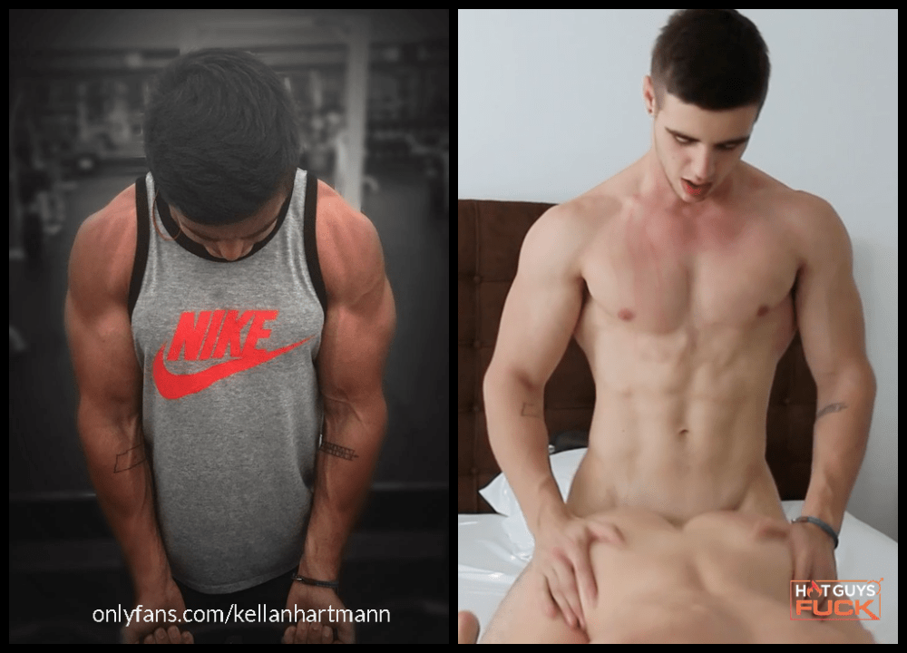 Kellan Hartmann gym pose side by side with him fucking Jackie Lopez for HotGuysFuck